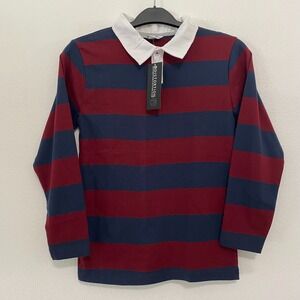 Distortion Boys‎ Size M Striped Tee Long Sleeve Collared 1/2 Button Blue Red